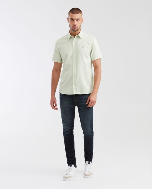 Camisa Slim Fit Manga Corta en Oxford 100% Algodón para Hombre