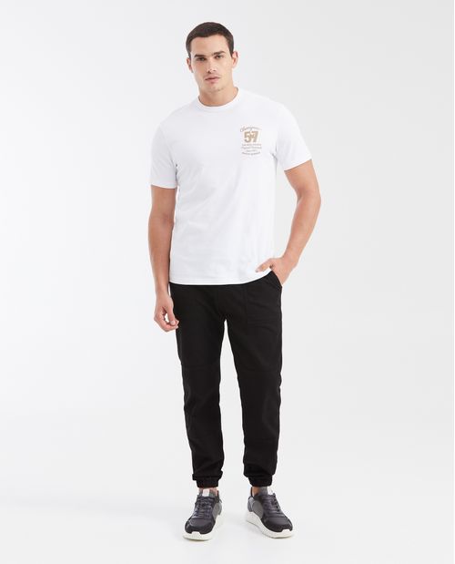 Camiseta Classic Fit Cuello Redondo con Gráfico Pequeño en Algodón para Hombre