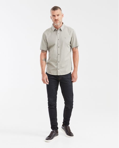 Camisa Slim Fit Manga Corta en 100% Algodón para Hombre