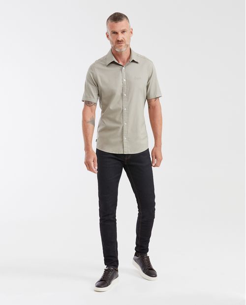 Camisa Slim Fit Manga Corta 100% Algodón para Hombre