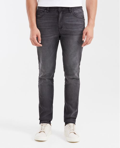 Jean Straight Fit Tiro Medio Bota Slim Color Negro Mate para Hombre