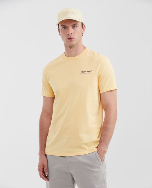 Camiseta Slim Fit Cuello Redondo con Estampado Pequeño en Algodón para Hombre