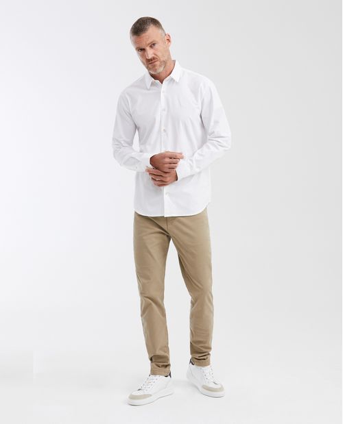 Camisa Classic Fit Manga Larga con Textura Mini Acanalada para Hombre