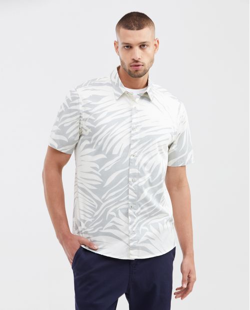 Camisa Resort Classic Fit Manga Corta 100% Algodón con Maxi Print de Hojas para Hombre