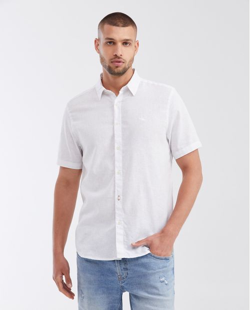 Camisa Classi Fit Manga Corta en Mezcla de Lino y Algodón para Hombre