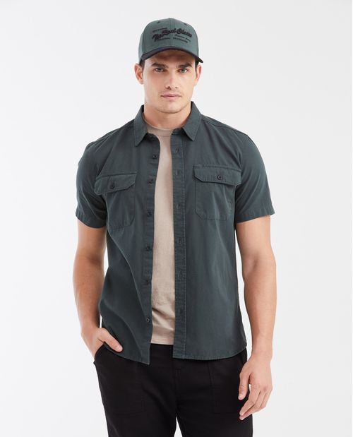 Camisa Slim Fit Manga Corta con Bolsillos Cargo para Hombre