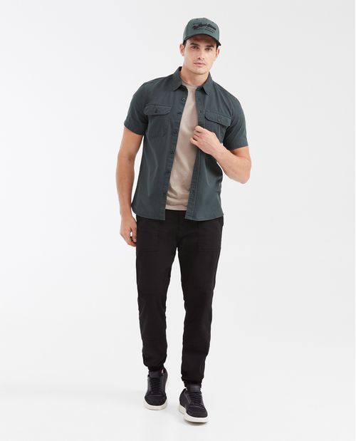 Camisa Slim Fit Manga Corta con Bolsillos Cargo para Hombre