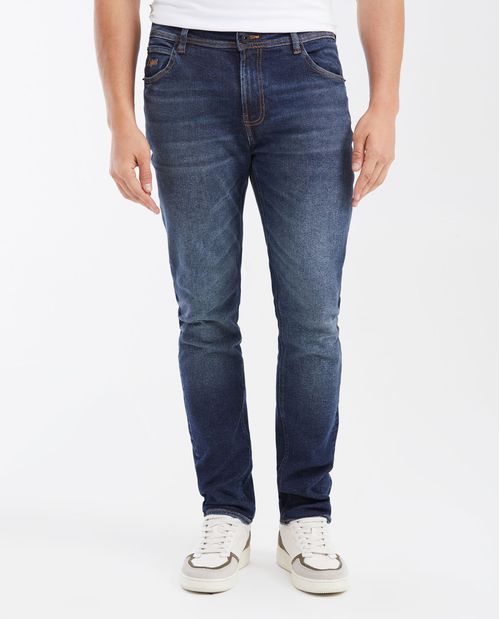 Jean Straight Fit Tiro Medio Bota Slim Azul Oscuro para Hombre