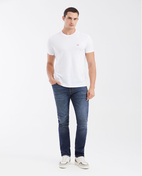 Jean Straight Fit Tiro Medio Bota Slim Azul Oscuro para Hombre