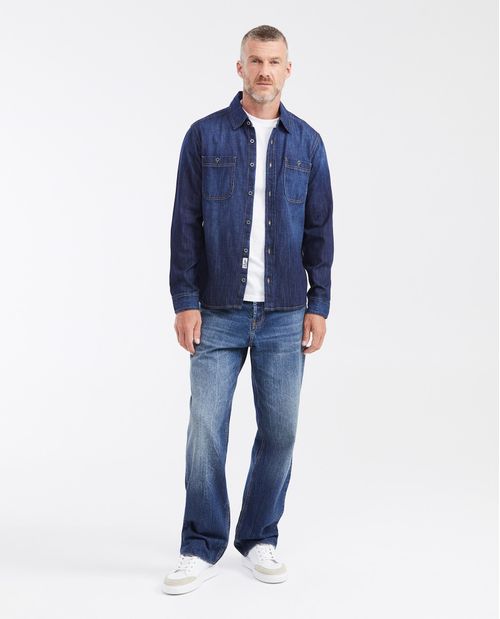 Camisa en Denim Slim Fit Manga Larga Azul Oscuro para Hombre