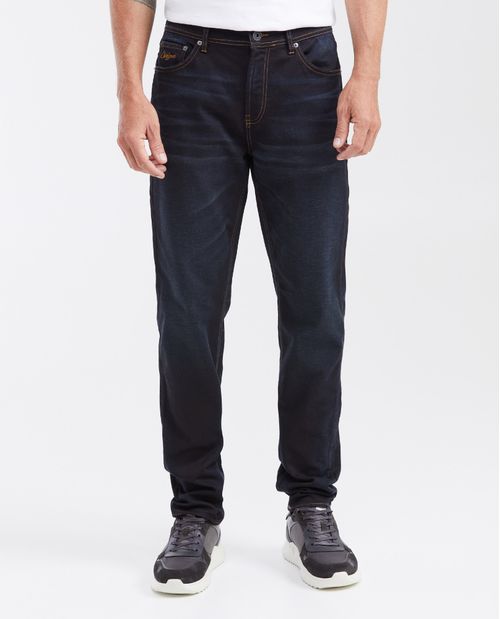 Jean Straight Fit Tiro Medio Bota Slim Azul Ultra Oscuro para Hombre