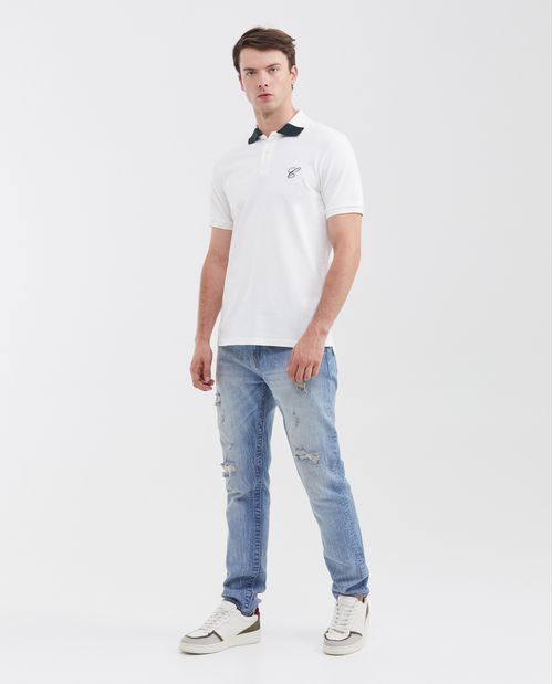 Camiseta Polo Slim Fit con Cuello en Bloque de Color para Hombre