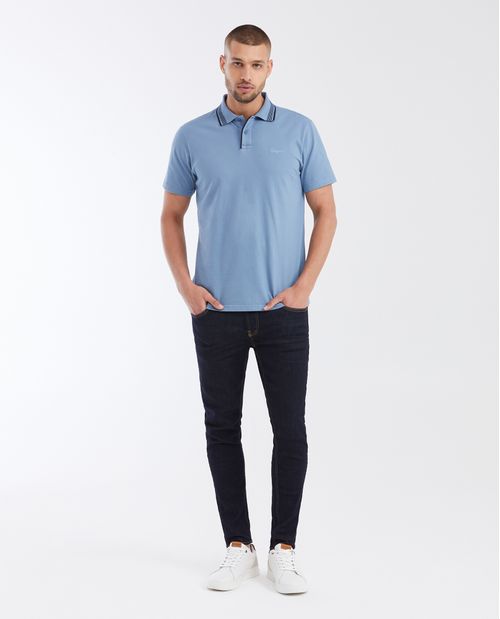 Camiseta Polo Slim Fit con Cuello Mil Rayas y Manga Tradicional para Hombre