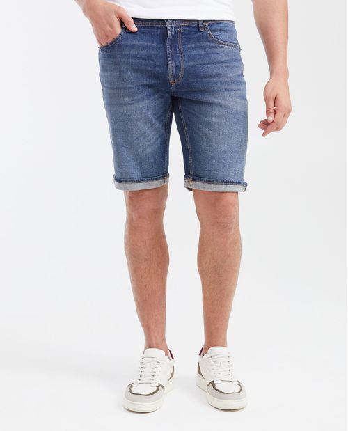 Bermuda en Denim Straight Fit Azul Medio Vintage para Hombre