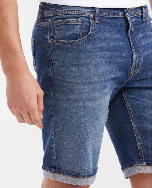 Bermuda en Denim Straight Fit Azul Medio Vintage para Hombre