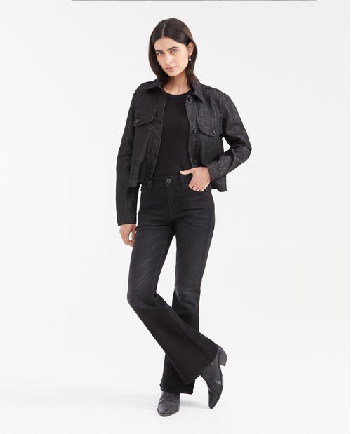 Jean High Rise Bota Flare Color Negro para Mujer