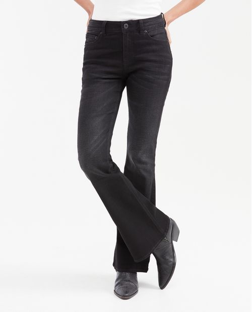 Jean High Rise Bota Flare Color Negro para Mujer