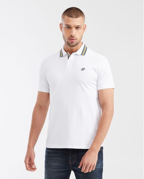 Camiseta Polo Slim Fit con Cuello a Rayas en Contraste para Hombre