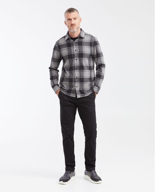Camisa Slim Fit Manga Larga 100% Algodón y Estampado de Cuadros para Hombre