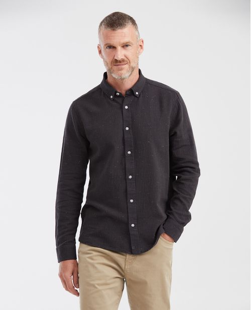 Camisa Slim Fit Manga Larga 100% Algodón con Textura Espina de Pescado para Hombre