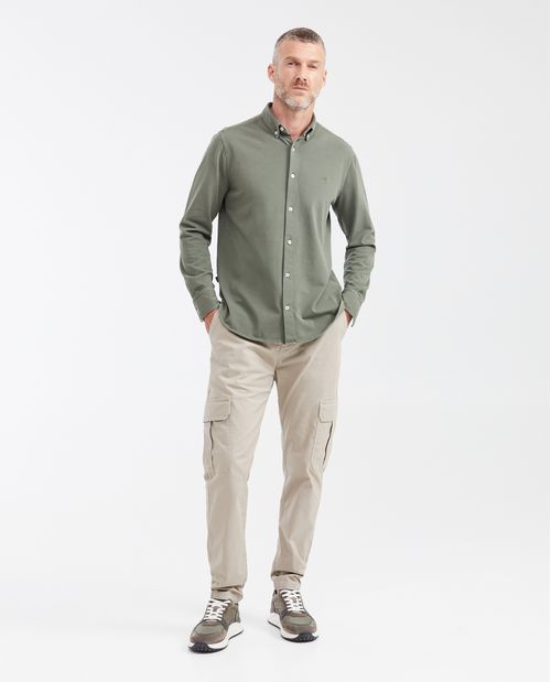 Camisa Slim Fit Manga Larga en Piqué 100% Algodón para Hombre