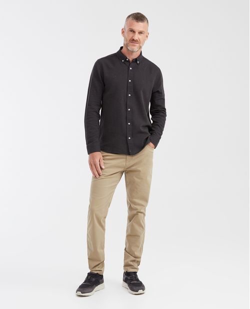 Camisa Slim Fit Manga Larga 100% Algodón con Textura Espina de Pescado para Hombre