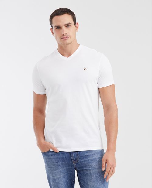 Camiseta Básica Slim fit Cuello en V en  Algodón para Hombre