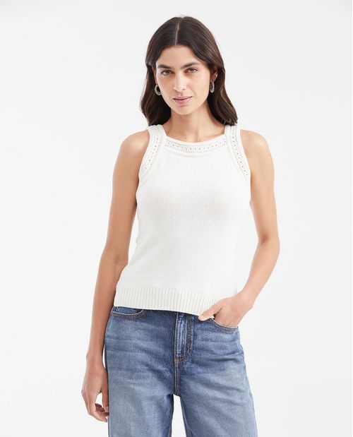 Suéter Femenino sin Mangas en Algodón y Acrílico