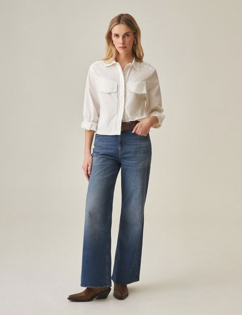 Camisa Cropped Poplin Para Mujer