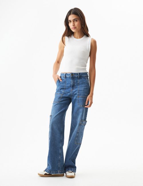 Jean Tiro Alto Wide Leg Para Mujer